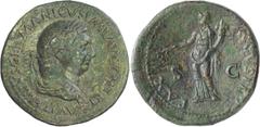 Roman Coins Vitellius. Sestertius; Vitellius; 69 AD, Rome, Sestertius, 26.05g. BMC-p. 377, Paris-92, C-67 (80Fr.), RIC-118. Obv: A VITELLIVS GERMANICVS IMP AVG P M TR P Bust laureate, draped r., seen 