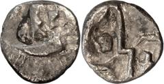 Ancient Greek Coins Celtic Britain, Durotriges. 1/4 Stater; Celtic Britain, Durotriges; 58-45 BC, Geometric Type, Quarter Stater, 0.84g. VA 1242-1. Obv: Boat with three occupants (?). Rx: Zigzag attac