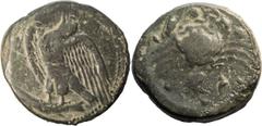 Ancient Greek Coins SICILY, AKRAGAS. Half-litra; SICILY, AKRAGAS; 425-406 BC, Hemilitra, 23.12g. Calciati-47/1 (same obv. die). Obv: Eagle standing l. on fish. Rx: Crab holding eel in r. claw; below, 