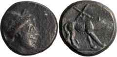 Ancient Greek Coins Argolis, Argos. AE 14; Argolis, Argos; c. 125-80 BC, AE 14, 3.04g. BCD-1149. Obv: Head of Apollo r. Rx: Wolf at bay r., monogram above. Ex BCD Collection (not in printed sales;) pu
