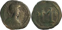 Ancient Roman and Byzantine Coins Justin I and Justinian I. Follis; Justin I and Justinian I; 4 April-1 August 527 AD. Cyzicus, Follis, 16.77g. Berk-117, MIB-9 (citing Bucharest and the Bridge Coll.),
