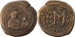 Ancient Roman and Byzantine Coins Heraclius and Heraclius Constantine. Follis; Heraclius and Heraclius Constantine; 610-641 AD. Seleucia, Year 7=616/7 AD, Overstruck Follis, 12.50g. Berk-574, MIB-192,