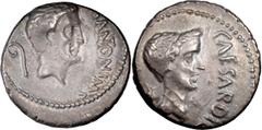 Ancient Coins Julius Caesar and Mark Antony. Denarius; Julius Caesar and Mark Antony; Gallia Transalpina and Cisalpina Mint, c. 43 BC, Denarius, 3.56g. Crawford-488/1, Sydenham-1165. Obv: [M] ANTON IM