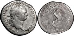 Ancient Coins Titus. Denarius; Titus; 79-81 AD, Rome, 80 AD, Denarius, 3.29g. BM-72, C-309, Paris- 61, RIC-112 (C2). Obv: IMP TITVS CAES VESPASIAN AVG P M. Head laureate r. Rx: TR P [IX] IMP XV - COS 