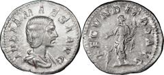 Ancient Coins JULIA MAESA. Denarius; JULIA MAESA; Grandmother of Elagabalus, Denarius, Rome, 219 AD, 3.54g. BM-63 var., C-8, Eauze hoard-391 (16 spec.). Obv: IVLIA MAESA AVG Bust draped r., Late coiff