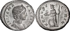 Ancient Coins Julia Mamaea. Denarius; Julia Mamaea; Rome, 228-9 AD, Denarius, 2.86g. BM-713, C-76, RIC-358. Obv: IVLIA MA - MAEA AVG Bust draped r., wearing stephane. Rx: VENVS V - I - CTRIX Venus sta