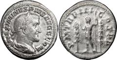 Ancient Coins Maximinus I Thrax. Denarius; Maximinus I Thrax; 235-238 AD, Rome, 237 AD, Denarius, 3.59g. BM-161, C-64, RIC-5, Eauze-618 (8 spec.). Obv: with GERM, third portrait. Rx: P M TR P III - CO