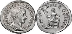 Ancient Coins Gordian III. Denarius; Gordian III; 238-244 AD, Rome, 240 AD, Denarius, 2.75g. RIC-114 (R), C-238 (C). Obv: IMP GORDIANVS PIVS FEL AVG Bust laureate, draped, cuirassed r. Rx: P M TR P II