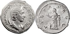 Ancient Coins Otacilia Severa. Antoninianus; Otacilia Severa; Rome, 244 AD, Antoninianus, 4.53g. RIC-121 (R), C-34. Obv: long legend. Rx: PIETA - S AVG Pietas standing l. raising r. hand over altar at