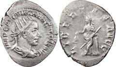 Ancient Coins Trebonianus Gallus. Antoninianus; Trebonianus Gallus; 251-253 AD, Rome, Antoninianus, 3.20g. RIC-39, C-67. Obv: IMP CAE C VIB TREB GALLVS AVG Bust radiate, draped, cuirassed r. Rx: LIBER
