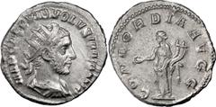 Ancient Coins Volusian. Antoninianus; Volusian; 251-253 AD, Rome, Antoninianus, 3.62g. RIC-167, C-20. Obv: IMP CAE C VIB VOLVSIANO AVG Bust, radiate, draped, cuirassed r. Rx: CONCORDIA AVGG Concordia 