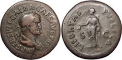 Ancient Coins Galba. Sestertius; Galba; 68-69 AD, Rome, Sestertius, 25.61g. BM-71, RIC-309, Paris-147, C-130 (4 Fr.). Obv: IMP SER SVLP GALBA CAES AVG TR P Head laureate r. Rx: LIBERTAS - PVBLICA S - 