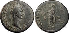 Ancient Coins Nerva. Sestertius; Nerva; 96-98 AD, Rome, 97 AD, Sestertius, 27.95g. BM-112, C-114 (5 Fr.), RIC-86. Obv: IMP NERVA CAES AVG - P M TR P COS III P P Head laureate r. Rx: LIBERTA[S] - PVBLI