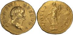 Ancient Gold Titus as Caesar. Aureus; Titus as Caesar; 70-79 AD, Rome, 74 AD, Aureus, 7.68g. RIC-696 (C), BM-153, Paris-127, C-165 corr. (40 Fr.), Calicó-751. Obv: T CAESAR - IMP VESP Head laureate r.