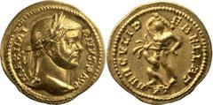 Ancient Gold Maximianus. Aureus; Maximianus; 286-305 AD, Trier, c. 294 AD, Aureus, RIC-10 (R3); Depeyrot-1C/2 (p. 43, 8 spec.), pl. 2 (same rev. die); Calicó-4659 (same dies); C-253 (300 Fr.). Obv: MA