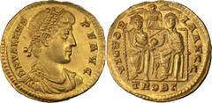 Ancient Gold Valens. Solidus; Valens; 364-378 AD, Trier, 375-8 AD, Solidus, 4.43g. RIC-39b (S); Depeyrot-45, p. 121, officina C=1 (26 spec.). Obv: D N VALENS - P F AVG Pearl-diademed, draped, cuirasse