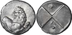 Greek Silver Thrace, Cherronesos. Achaean League Hemidrachm, ex BCD; Thrace, Cherronesos; 400-350 BC, Hemidrachm, 2.24g. Weber-2435, BM-19. Obv: Forepart of lion r., looking back. Rx: Quadripartite in