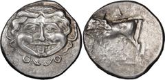 Greek Silver Mysia, Parium. Achaean League Hemidrachm, ex BCD; Mysia, Parium; 4th cent. BC, Hemidrachm, 2.38g. BM-38-9. Obv: Gorgoneion. Rx: Bull standing l., looking back; [?]? above, PI and wreath b
