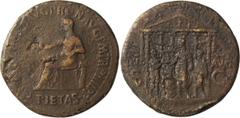 Roman Bronze Caligula. Sestertius; Caligula; 37-41 AD, Rome, 40-1 AD, Sestertius, 24.82g. BM-69, Paris-118, C-11 (15 Fr.), RIC-51 (R). Obv: C CAESAR DIVI AVG PRON AVG P M TR P IIII P P around, PIETAS 