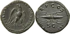 Roman Bronze Hadrian. Semis; Hadrian; 117-138 AD, Rome, c. 121-3 AD, Semis, 3.69g. RIC-624 (C), BM-1279, Strack-579 (7 spec.), C-1167 (5 Fr.). Obv: IMP CAESAR TRAIA[N H]ADRIANVS AVG Eagle standing r.,