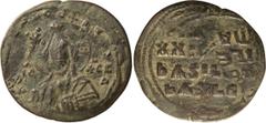 Byzantine Copper Anonymous A2, attributed to Basil II. Follis; Anonymous A2, attributed to Basil II; 976-1025 AD. Constantinople, Follis, 9.20g. Berk-948, Sear-1813. Obv: Bust of Christ facing, wearin