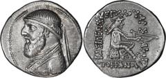 Greek Parthia, Mithradates II. Drachm; Parthia, Mithradates II; 123-88 BC. Drachm, 4.26g. Shore-69, Sellwood-24.9. Obv: Bearded, diademed bust of king l. Rx: Archer holding bow seated r. on omphalos, 