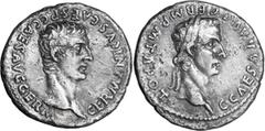Roman Imperial CALIGULA, With His Father GERMANICUS. Denarius; CALIGULA, With His Father GERMANICUS; 37-41 AD, Denarius, Lugdunum, 37-38 AD, Third issue of the year, 3.62g. BM-19-20, C-2 (25 Fr.) Thes