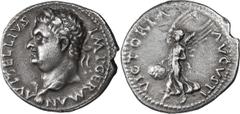 Roman Imperial Vitellius. Denarius; Vitellius; 69 AD, Tarraco, Denarius, 3.33g. RIC-36, BM-94, Paris-13, C-101 (15 Fr.), Sear-2191. Obv: A VITELLIVS - IMP GERMAN Head laureate l., truncation ending in