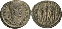 Roman Imperial Constantine II. AE 3, Reduced Follis; Constantine II; 337-340 AD, Antioch, Reduced Follis, 1.64g. Not in RIC. Obv: CONSTAN - TINVS AVG Head laureate r. Rx: GLOR - IA EXER - CITVS* Two s