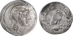 Ancient Greek Attica, Athens, New Style. Tetradrachm; Attica, Athens, New Style; Two Monograms/Caps of the Dioscuri; c.185/180-145 BC, Tetradrachm, 16.13g. Thompson-59, our rev. die not illustrated. O