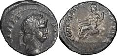 Roman Imperial Nero. Denarius; Nero; 54-68 AD, Rome, 64 AD, Denarius, 3.31g. BM-63, C-67, RIC-49 (R2), Paris-210. Obv: [NERO] CAESAR - AVGV[STVS] Head laureate r. Rx: CONCORDIA - [AV]GVSTA Concordia s