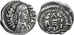 Roman Imperial Leo I. Half-siliqua; Leo I; 457-474 AD, Imitative Half Siliqua, 0.77g. RIC-650 (R). Obv: D N LEO PE - PRET (sic) AVG Pearl-diademed, draped, cuirassed bust r., seen from front. Rx: SAL 