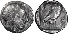 Ancient Greek Attica, Athens, Plated Tetradrachm, Money of Necessity. Tetradrachm; Attica, Athens, Plated Tetradrachm, Money of Necessity; c. 406-393 BC, Tetradrachm, 12.44g. Obv: Helmeted head of Ath