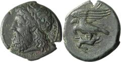 Ancient Greek Sicily, Akragas. ; Sicily, Akragas; 338-287 BC, AE Litra, 5.66g. HGC-164 (this coin ill.); Virzi-667 (this coin). Obv: AKPA - GA Laureate head of Zeus l. Rx: Eagle, with wings raised and