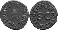 Roman Imperial Claudius I. Quadrans; Claudius I; 41-54 AD, Rome, 1-6/12 Jan. 42 AD, Quadrans, 3.26g. RIC-88 (R3); Paris-191; von Kaenel-Type 65; Elmer, Num. Zeitschrift 67, 1934, p. 27. Obv: TI CLAVDI