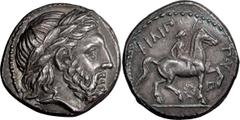 Ancient Greek Macedonia, Philip II. Tetradrachm; Macedonia, Philip II; 359-336 BC. Amphipolis III, c. 323/2-316/5 BC, Tetradrachm, 14.32g. Le Rider-pl. 46 #14. Obv: Laureate head of Zeus r. Rx: F???? 