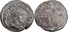 Roman Imperial Hostilian as Augustus. Antoninianus; Hostilian as Augustus; 251 AD, Antioch, Antoninianus, 3.33g. Obv. legend var. of RIC-207b (R); cf. C-64 (Rollin, three dots below bust, 10 Fr.). Obv