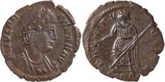 Roman Imperial Helena. AE 4; Helena; Trier, 337-340 AD, AE 4, 1.26g. RIC-47, officina P=1 (R). Obv: FL IVL HE - LENAE AVG Bust r. Rx: PA - X PV - BLICA Pax standing l. holding branch and transverse sc