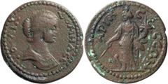 Roman Provincial Julia Domna. AE 26; Julia Domna; Ariassus, Pisidia, AE 26, 12.78g. Aulock, Pisidien I, 406-413 (same dies). Obv: IO[V]?IA - ?OMNA CE Bust draped r. Rx: APIA - C - CEON Tyche standing 