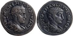 Roman Provincial Maximinus I Thrax and Maximus. AE 32; Maximinus I Thrax and Maximus; 235-238 AD, Ninica Claudiopolis, Cilicia, AE 32, 16.14g. SNG Levante-629. Obv: Laureate, draped, cuirassed bust of