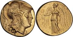 Ancient Greek Macedonia, Alexander III The Great. Stater; Macedonia, Alexander III The Great; 336-323 BC. Posthumous, Amphipolis, c. 280-270 BC, Gold Stater, 8.59g. Price-610 (same dies). Obv: Helmete