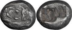 Ancient Greek Lydia, Croesus . ; Lydia, Croesus ; 565-546 BC, Siglos, 5.28g. Berk-22. Obv: Confronted foreparts of a roaring lion and a bull. Rx: Oblong punch divided into two squares.Minor porosity .