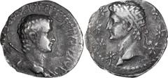 Roman Provincial Caligula and Divus Augustus. Drachm; Caligula and Divus Augustus; 37-41 AD, Crete, Drachm, 2.22g. RPC-965 (37 spec.), Sear-406. Obv: G KAISAP SEB GEPM APX [MEG ?HM E?OY Y?A] Bare head