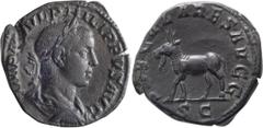 Roman Imperial Philip II as Augustus. Sestertius; Philip II as Augustus; 247-249 AD, Rome, 248 AD, Sestertius, 17.54g. RIC-264a (S), C-73 (6 Fr.). Obv: IMP [M I]VL PHILIPPVS AVG Bust laureate, draped,