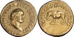 Roman Imperial Titus. Aureus; Titus; 79-81 AD, Rome, 80 AD, Aureus, 7.21g. BM-42, Paris-35, C-300 (45 Fr.), RIC-114 (R), Calico-775. Obv: IMP TITVS CAES VESPASIAN AVG P M Head laureate r. Rx: TR P IX 