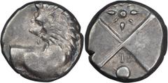 Ancient Greek Thracian Chersonese. Achaean League Hemidrachm, ex BCD; Thracian Chersonese; c. 386-338 BC, Hemidrachm, 2.41g. This variant not in BMC or SNG Copenhagen. Obv: Forepart of lion r., lookin