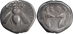Ancient Greek Ionia, Ephesus. Alexandria Diobol; Ionia, Ephesus; c. 387-295 BC, Diobol, 1.01g. SNG Aulock-1835, SNG Cop-242, Klein-374. Obv: E - Φ Bee with straight wings, seen from above. Rx: Forepar