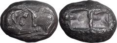 Ancient Greek Lydia, Croesus. Stater; Lydia, Croesus; 565-546 BC, Silver Stater, 10.36g. Berk-20, SNG Oxford-760. Obv: Confronted foreparts of a roaring lion and a bull. Rx: Oblong punch divided into 