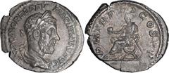 Roman Imperial Macrinus. Denarius; Macrinus; 217-218 AD, Rome, 218 AD, Denarius, 2.98g. BM-47, RSC-51a, RIC-27. Obv: IMP C M OPEL SEV - MACRINVS AVG Bust laureate, draped r. Rx: P M TR P II COS P P Ma