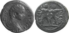 Roman Provincial Geta as Caesar. AE 24; Geta as Caesar; 198-209 AD, Etenna, Pisidia, AE 24, 7.12g. SNG Paris-1545 (same dies); von Aulock, Pisidien II-554-6 (same dies). Obv: Draped bust of Geta Caesa